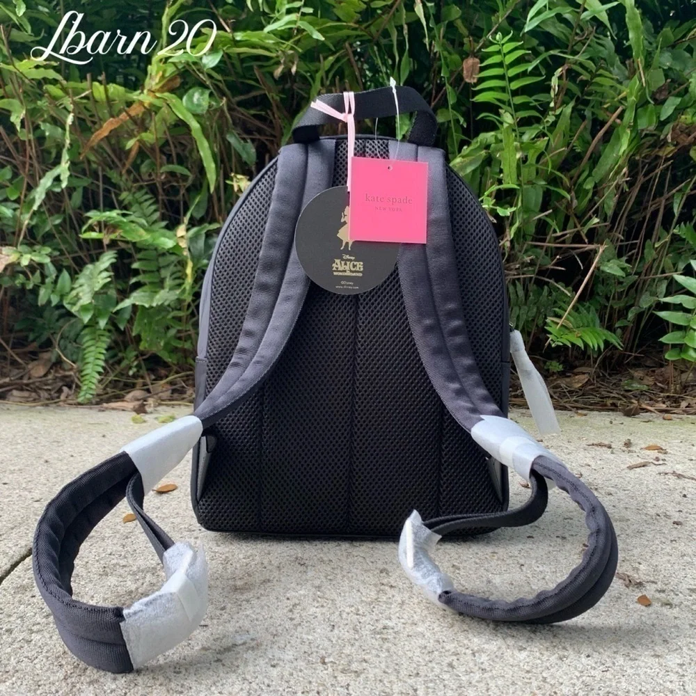 Kate Spade Cheshire Cat Disney X Black Nylon BackPack Alice in Wonderland Bag